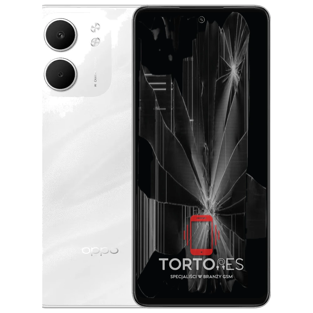 OPPO A5x z ilustracją pękniętego wyświetlacza - wymiana zbitego wyświetlacza