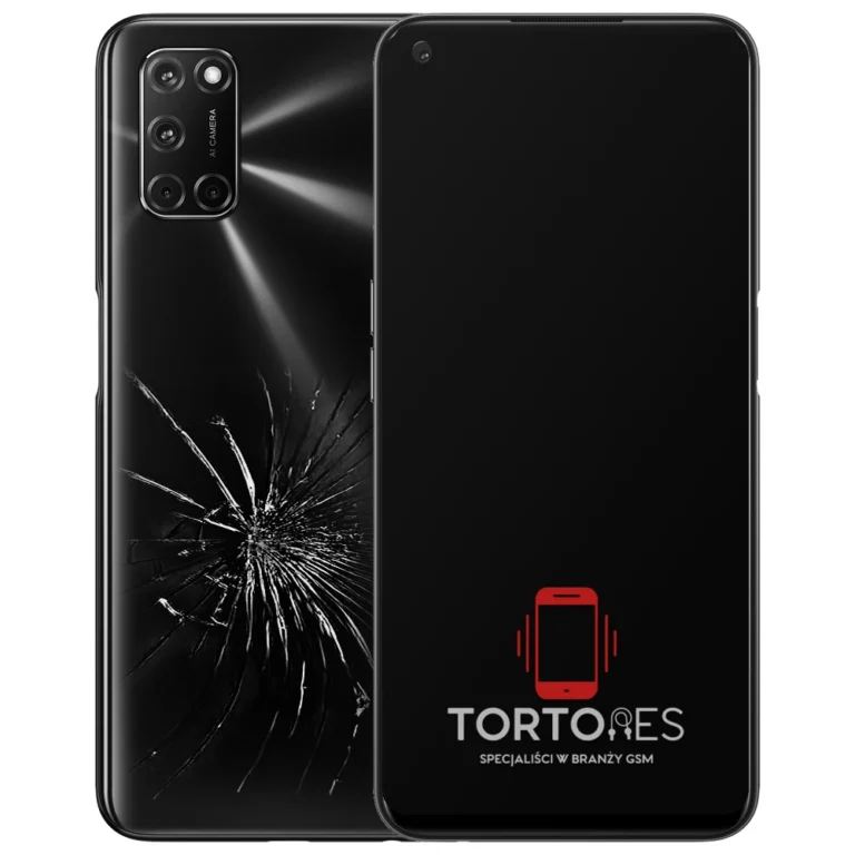 OPPO A72 LTE z ilustracją pękniętej tylnej klapki - wymiana zbitej klapki