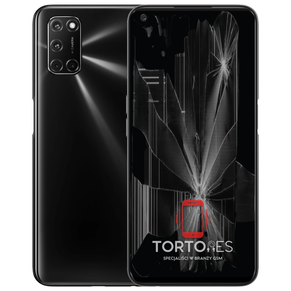 OPPO A72 LTE z ilustracją pękniętego wyświetlacza - wymiana zbitego wyświetlacza