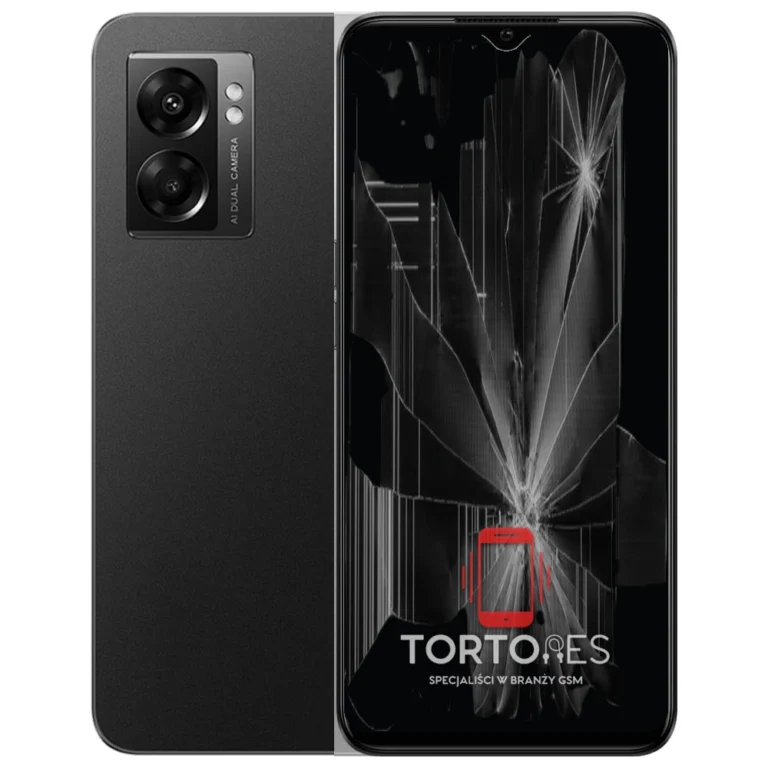OPPO A77 5G z ilustracją pękniętego wyświetlacza - wymiana zbitego wyświetlacza