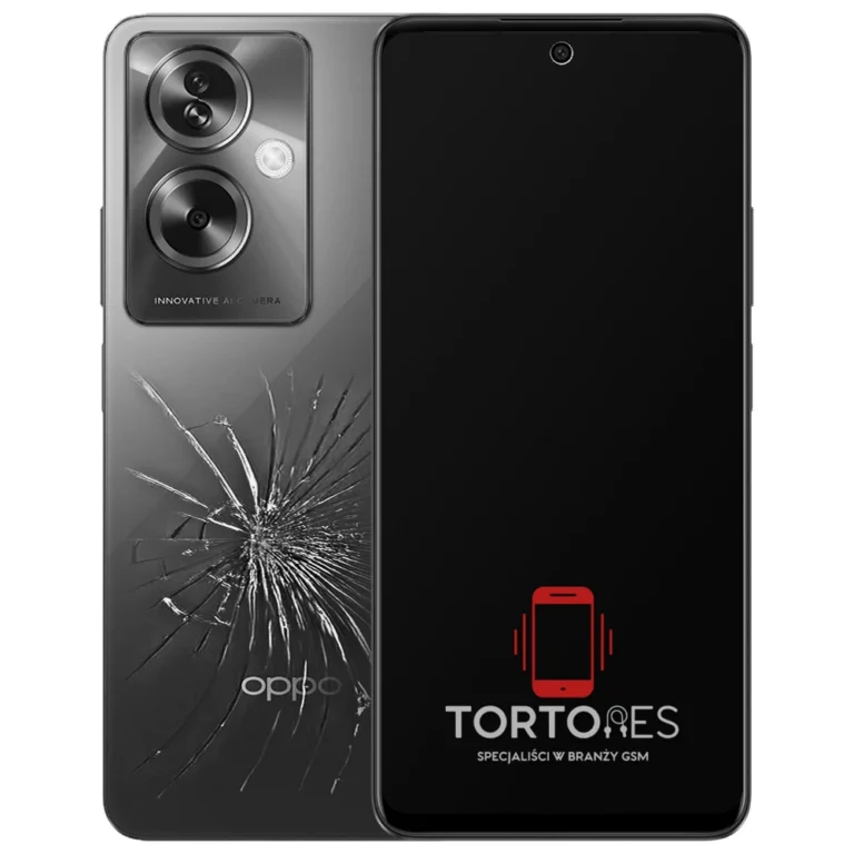 OPPO A79 5G z ilustracją pękniętej tylnej klapki - wymiana zbitej klapki