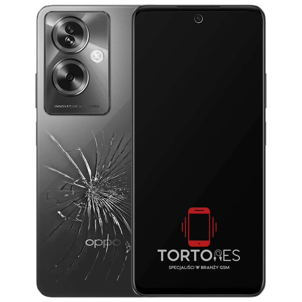 OPPO A79 5G z ilustracją pękniętej tylnej klapki - wymiana zbitej klapki
