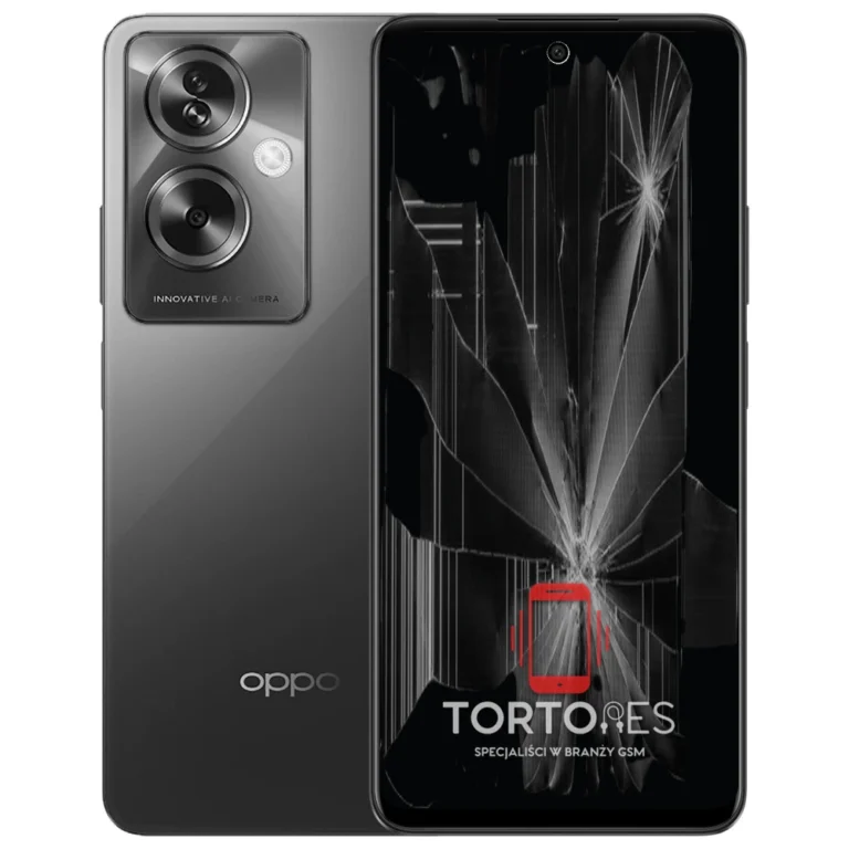 OPPO A79 5G z ilustracją pękniętego wyświetlacza - wymiana zbitego wyświetlacza