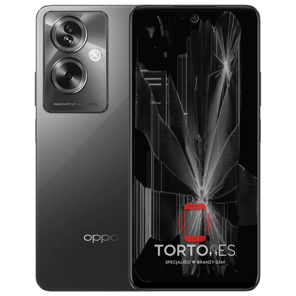 OPPO A79 5G z ilustracją pękniętego wyświetlacza - wymiana zbitego wyświetlacza