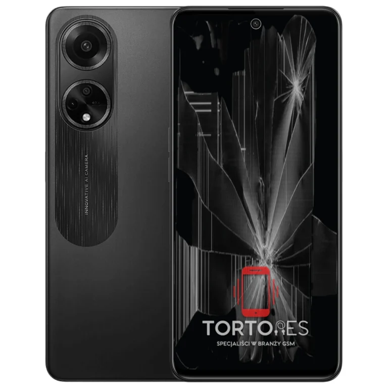 OPPO A98 5G z ilustracją pękniętego wyświetlacza - wymiana zbitego wyświetlacza