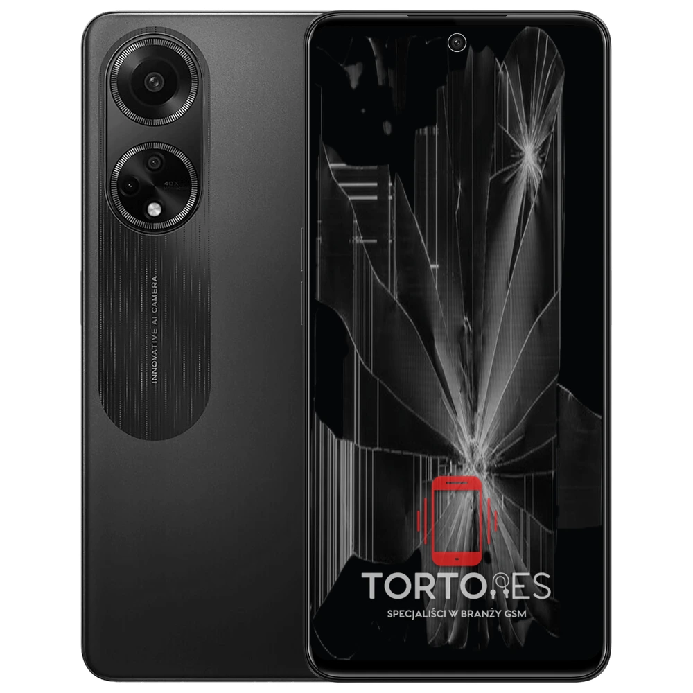 OPPO A98 5G z ilustracją pękniętego wyświetlacza - wymiana zbitego wyświetlacza