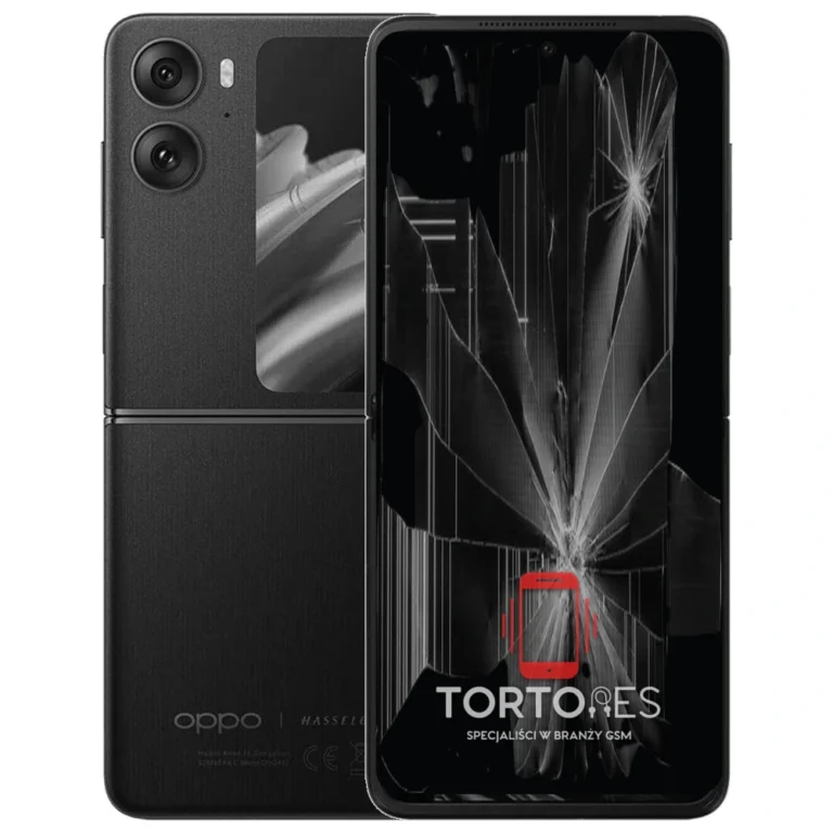 OPPO Find N2 Flip z ilustracją pękniętego wyświetlacza - wymiana zbitego wyświetlacza