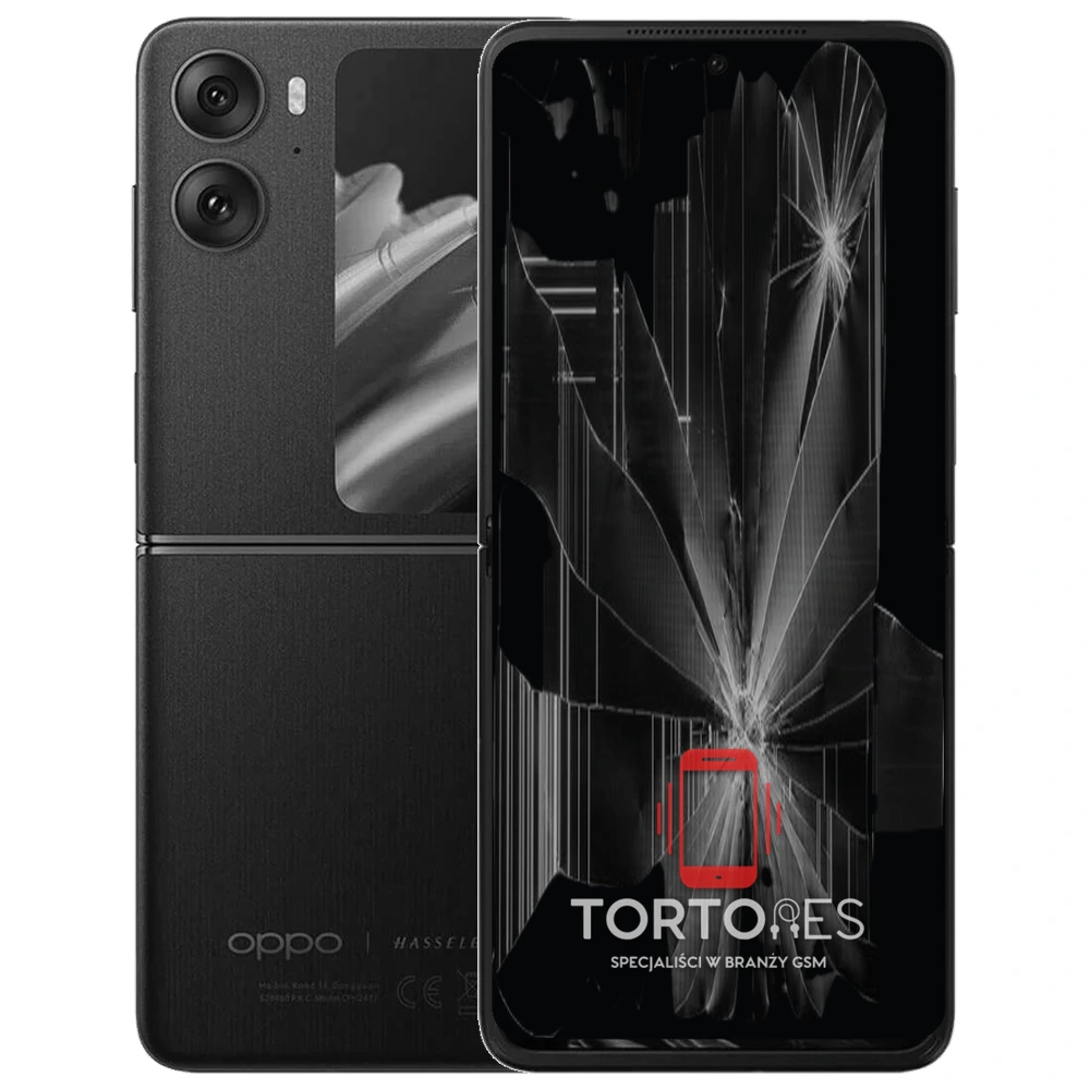 OPPO Find N2 Flip z ilustracją pękniętego wyświetlacza - wymiana zbitego wyświetlacza