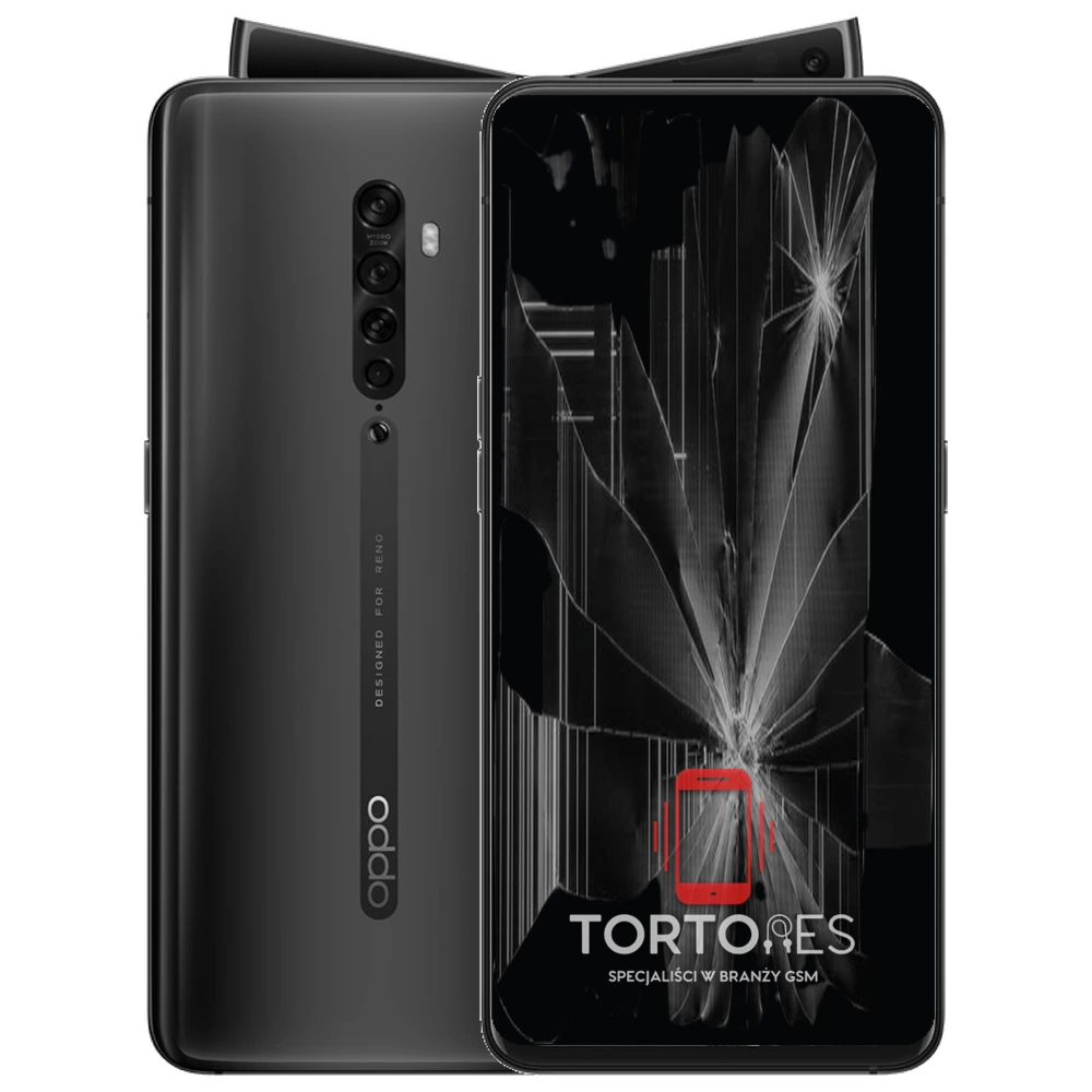 OPPO Reno2 z ilustracją pękniętego wyświetlacza - wymiana zbitego wyświetlacza
