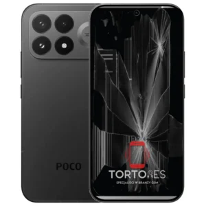 POCO F9 Pro z ilustracją pękniętego wyświetlacza - wymiana zbitego wyświetlacza