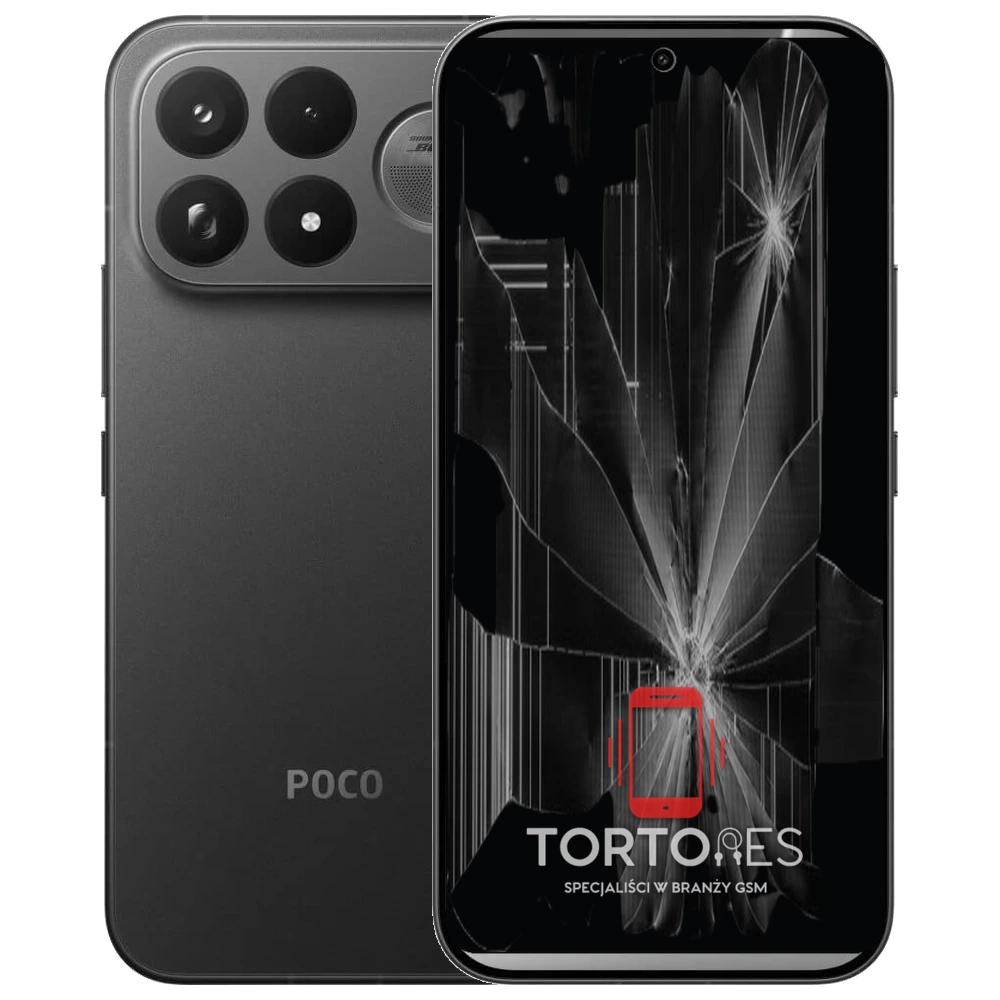 POCO F9 Ultra z ilustracją pękniętego wyświetlacza - wymiana zbitego wyświetlacza