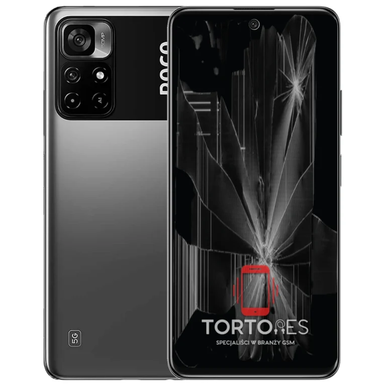 POCO M4 Pro 5G z ilustracją pękniętego wyświetlacza - wymiana zbitego wyświetlacza