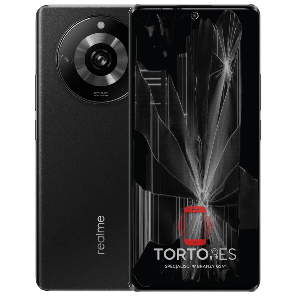 Realme 11 Pro+ 5G z ilustracją pękniętego wyświetlacza - wymiana zbitego wyświetlacza