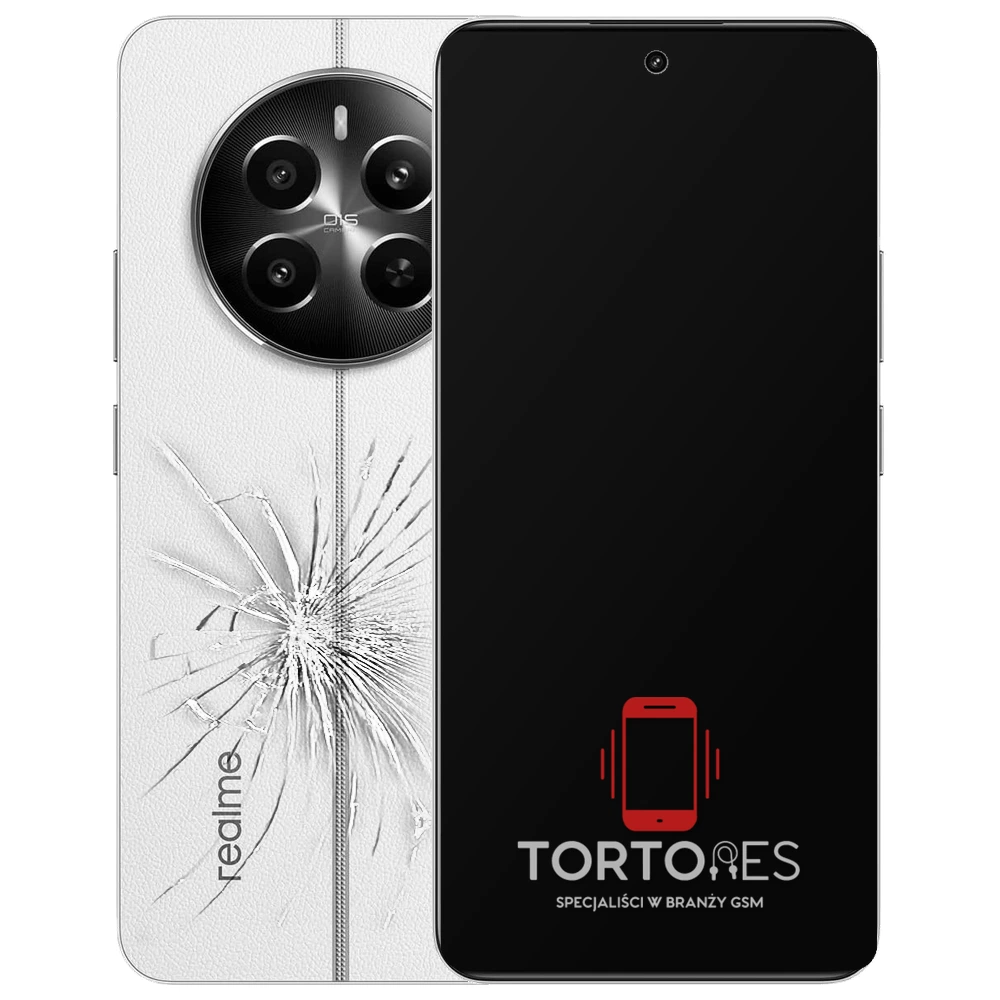 Realme 12+ 5G z ilustracją pękniętej tylnej klapki - wymiana zbitej klapki