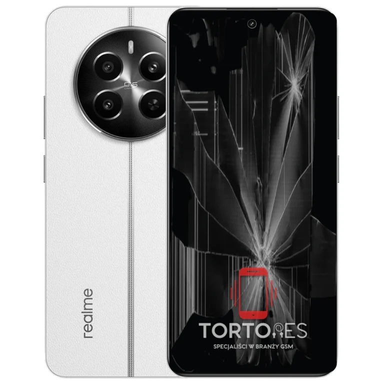 Realme 12+ 5G z ilustracją pękniętego wyświetlacza - wymiana zbitego wyświetlacza