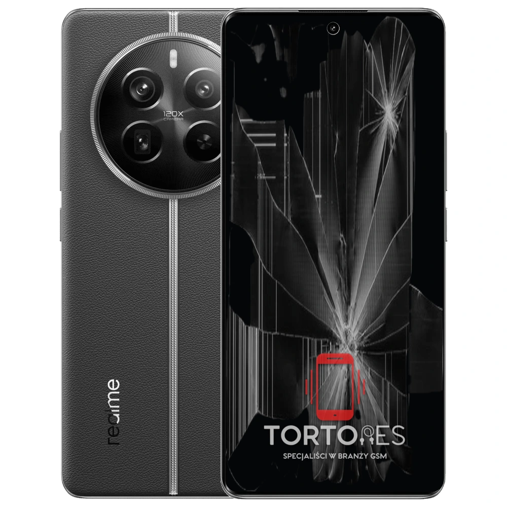 Realme 12 Pro+ 5G z ilustracją pękniętego wyświetlacza - wymiana zbitego wyświetlacza