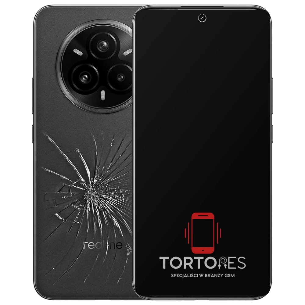 Realme 14 Pro+ 5G z ilustracją pękniętej tylnej klapki - wymiana zbitej klapki