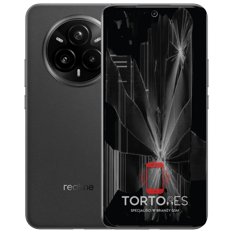 Realme 14 Pro+ 5G z ilustracją pękniętego wyświetlacza - wymiana zbitego wyświetlacza