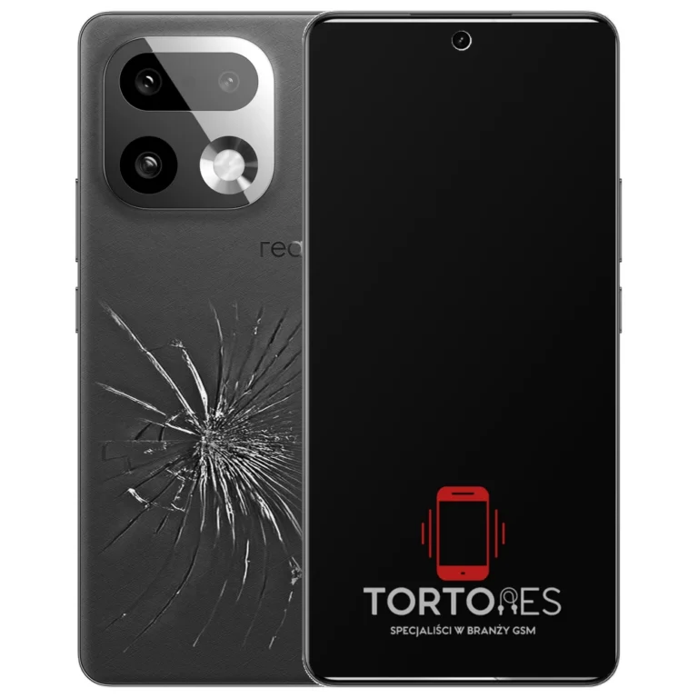 Realme 16 Pro+ 5G z ilustracją pękniętej tylnej klapki - wymiana zbitej klapki