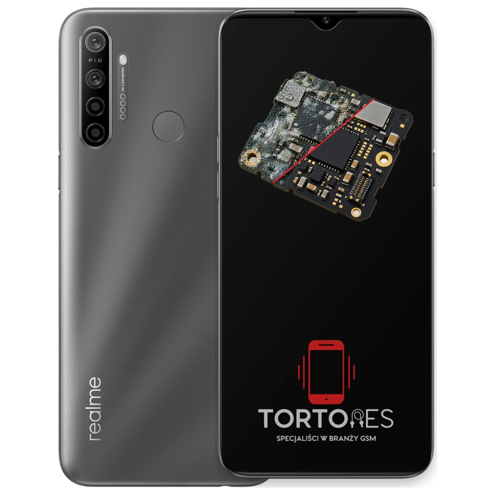 Realme 5i z ilustracją zalania - czyszczenie po zalaniu