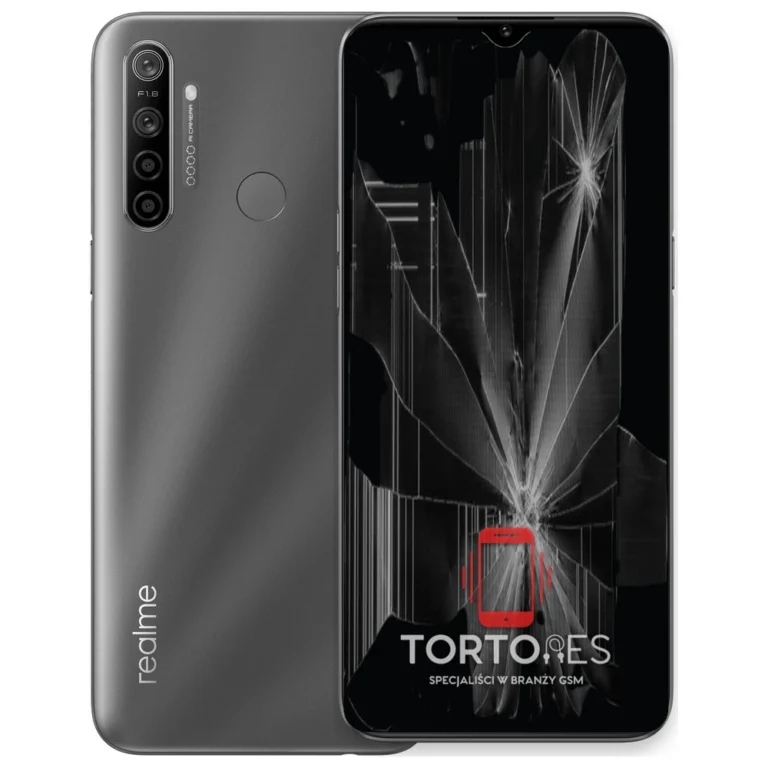 Realme 5i z ilustracją pękniętego wyświetlacza - wymiana zbitego wyświetlacza