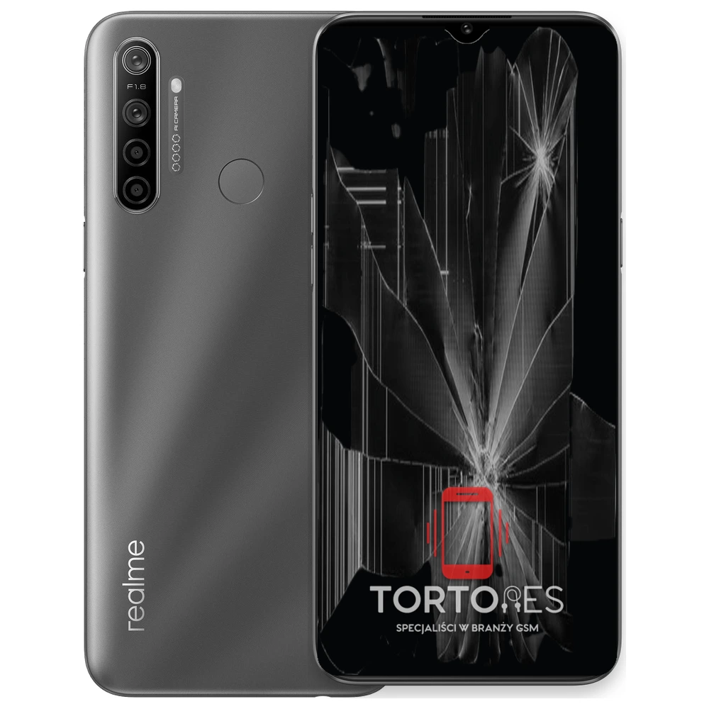 Realme 5i z ilustracją pękniętego wyświetlacza - wymiana zbitego wyświetlacza