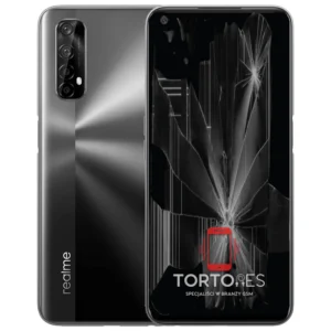 Realme 7 5G z ilustracją pękniętego wyświetlacza - wymiana zbitego wyświetlacza