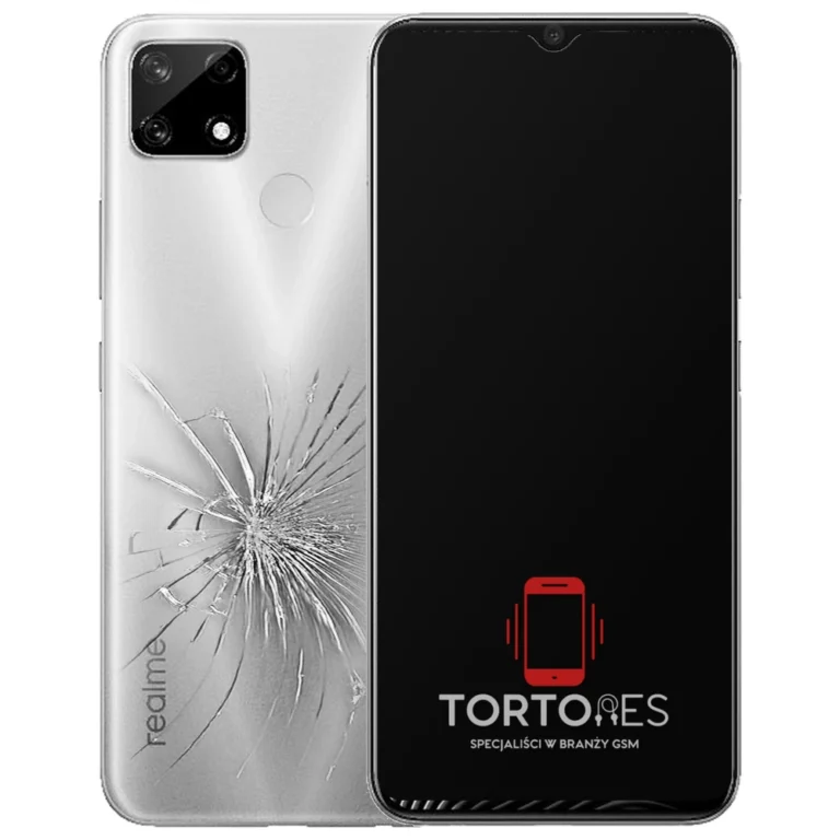 Realme 7i (EU) z ilustracją pękniętej tylnej klapki - wymiana zbitej klapki