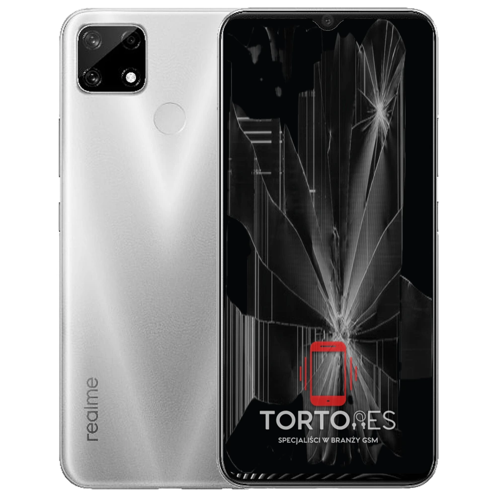 Realme 7i (EU) z ilustracją pękniętego wyświetlacza - wymiana zbitego wyświetlacza