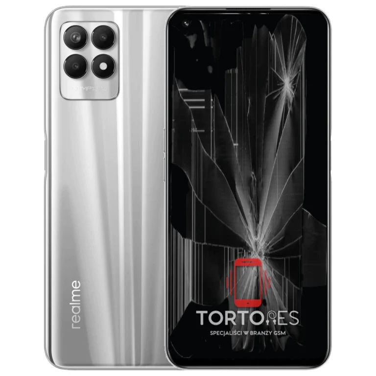 Realme 8i z ilustracją pękniętego wyświetlacza - wymiana zbitego wyświetlacza
