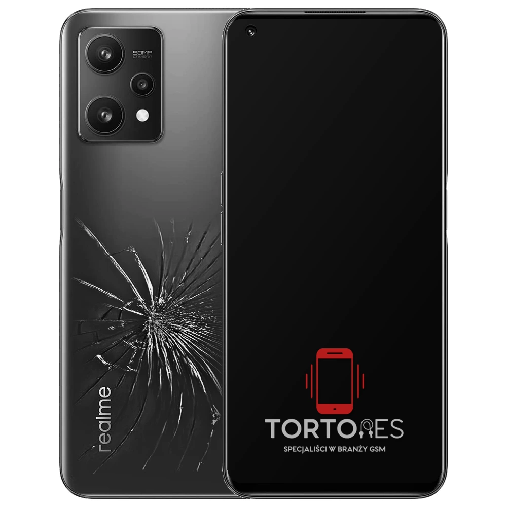 Realme 9 5G (EU) z ilustracją pękniętej tylnej klapki - wymiana zbitej klapki