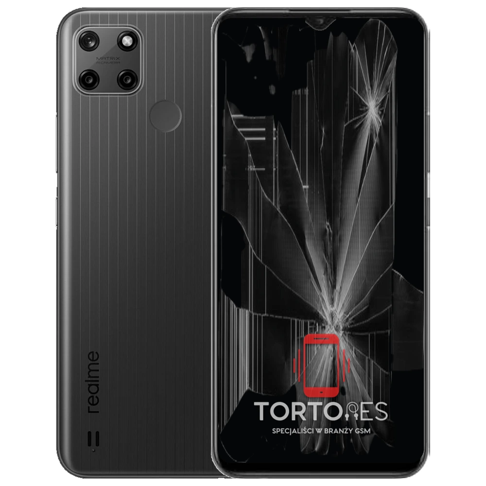 Realme C25Y z ilustracją pękniętego wyświetlacza - wymiana zbitego wyświetlacza