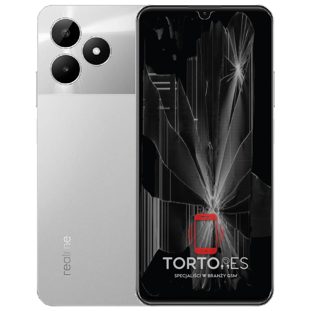 Realme C51 z ilustracją pękniętego wyświetlacza - wymiana zbitego wyświetlacza
