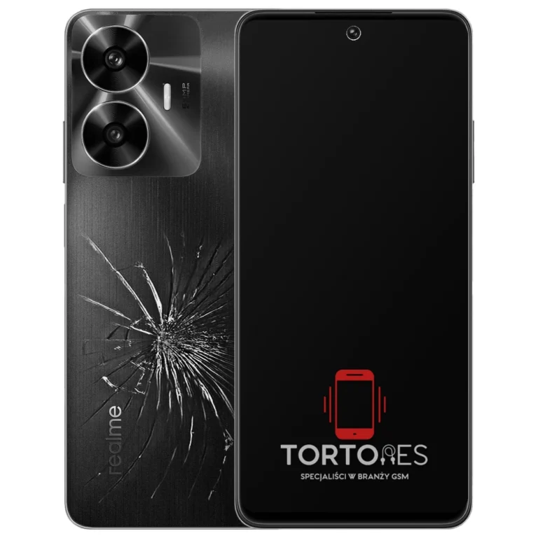 Realme C55 z ilustracją pękniętej tylnej klapki - wymiana zbitej klapki