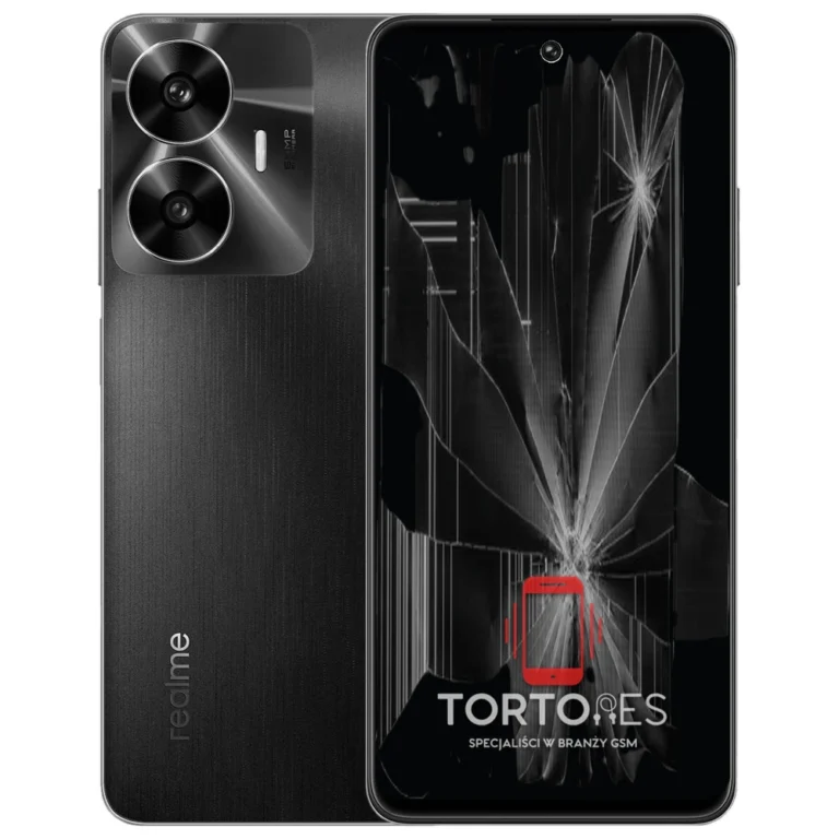 Realme C55 z ilustracją pękniętego wyświetlacza - wymiana zbitego wyświetlacza