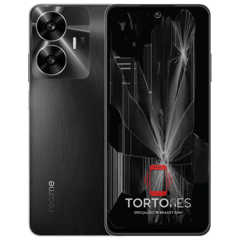 Realme C55 z ilustracją pękniętego wyświetlacza - wymiana zbitego wyświetlacza