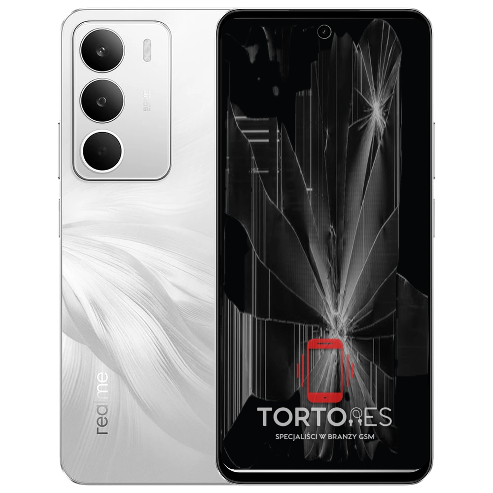 Realme C71 z ilustracją pękniętego wyświetlacza - wymiana zbitego wyświetlacza