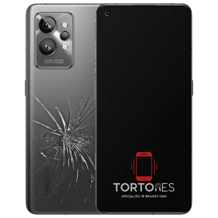 Realme GT 2 Pro z ilustracją pękniętej tylnej klapki - wymiana zbitej klapki