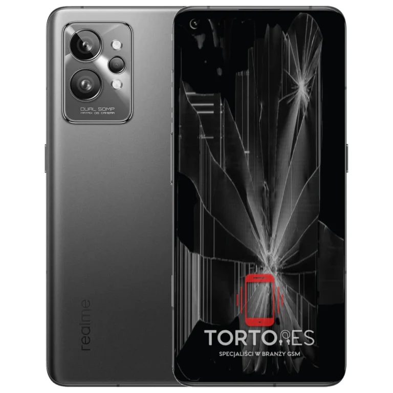 Realme GT 2 Pro z ilustracją pękniętego wyświetlacza - wymiana zbitego wyświetlacza