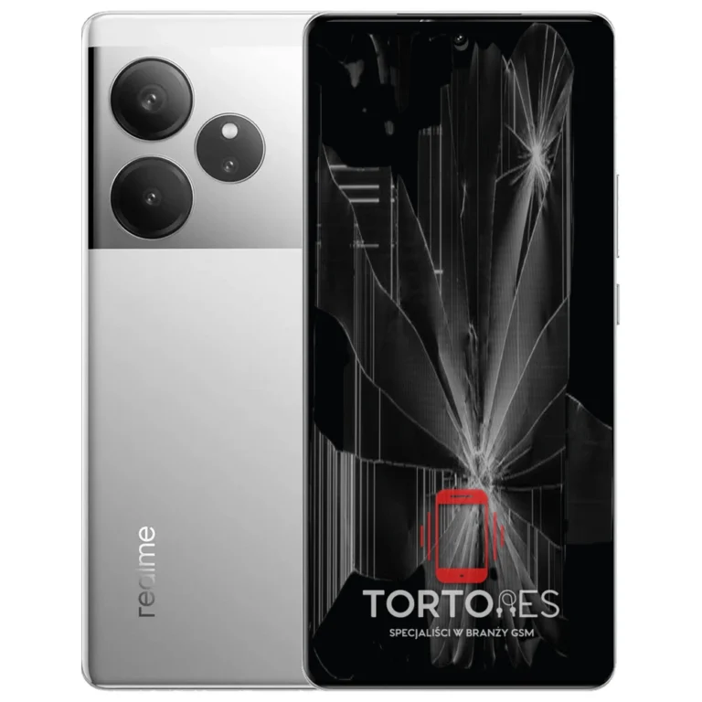 Realme GT 6 z ilustracją pękniętego wyświetlacza - wymiana zbitego wyświetlacza