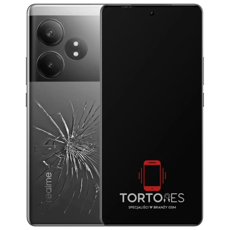Realme GT 6T z ilustracją pękniętej tylnej klapki - wymiana zbitej klapki