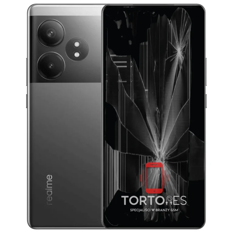 Realme GT 6T z ilustracją pękniętego wyświetlacza - wymiana zbitego wyświetlacza