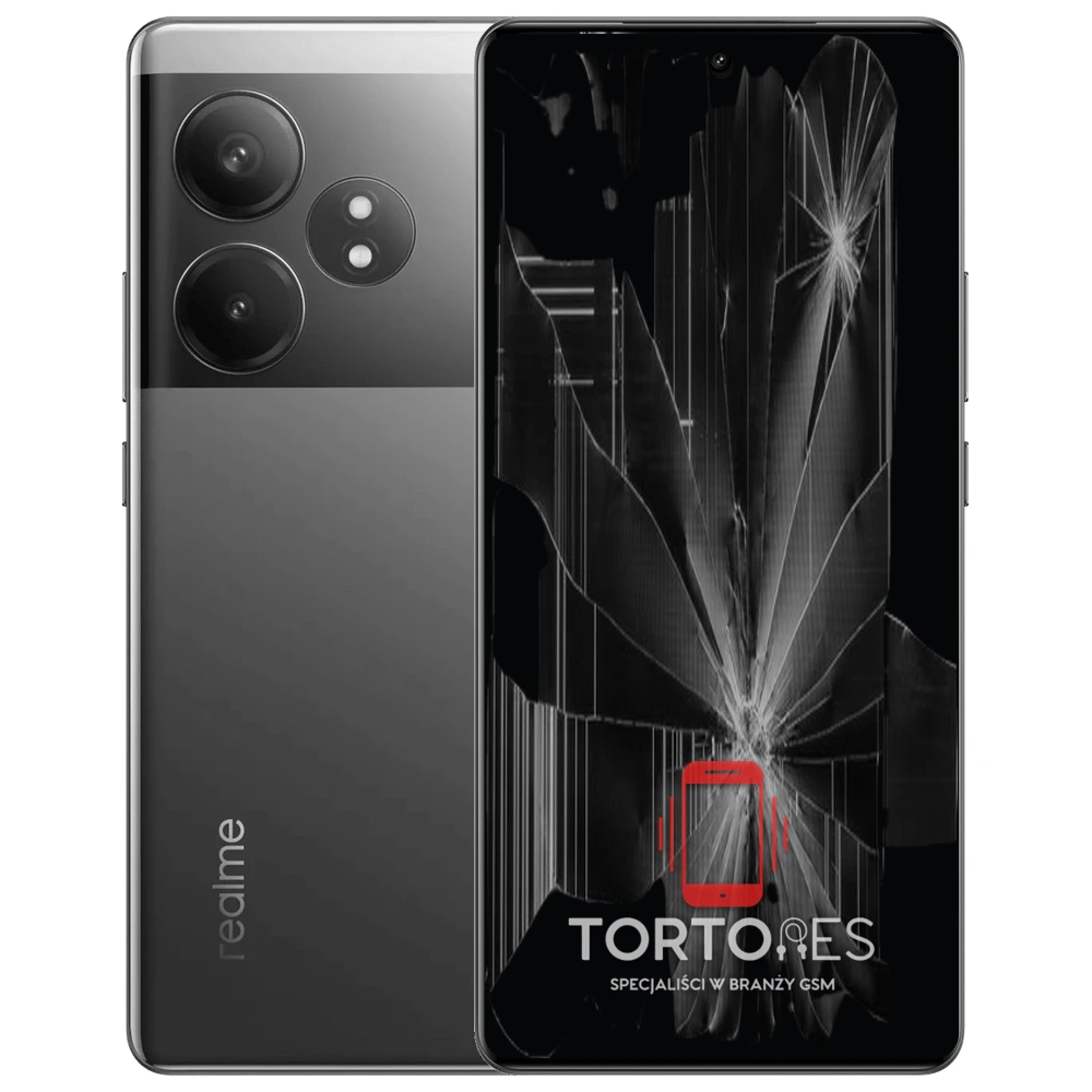 Realme GT 6T z ilustracją pękniętego wyświetlacza - wymiana zbitego wyświetlacza