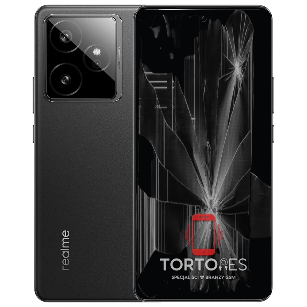 Realme GT 7 z ilustracją pękniętego wyświetlacza - wymiana zbitego wyświetlacza