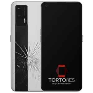 Realme GT 5G z ilustracją pękniętej tylnej klapki - wymiana zbitej klapki