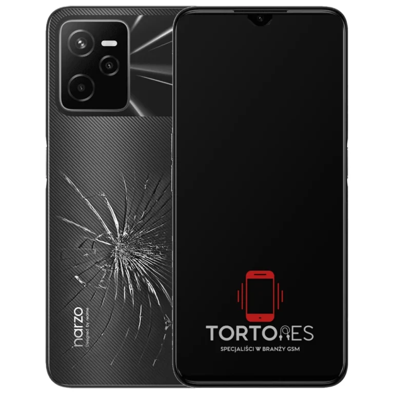 Realme Narzo 50A Prime z ilustracją pękniętej tylnej klapki - wymiana zbitej klapki