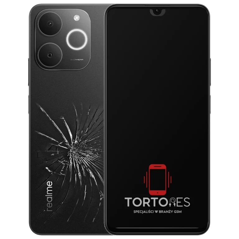 Realme Note 70T z ilustracją pękniętej tylnej klapki - wymiana zbitej klapki
