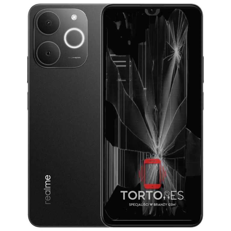 Realme Note 70T z ilustracją pękniętego wyświetlacza - wymiana zbitego wyświetlacza