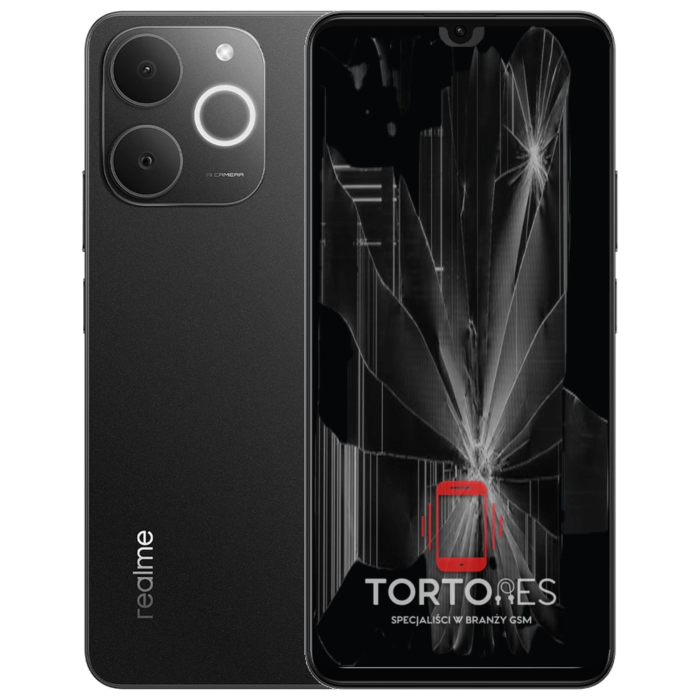 Realme Note 70T z ilustracją pękniętego wyświetlacza - wymiana zbitego wyświetlacza