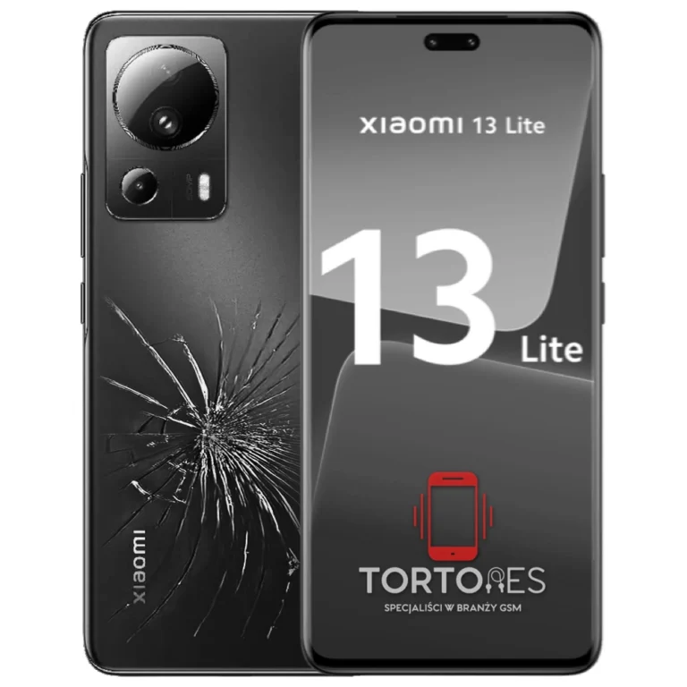 Xiaomi 13 Lite z ilustracją pękniętej tylnej klapki - wymiana zbitej klapki
